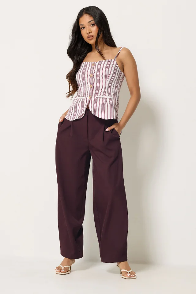 PixieGirl Petite Burgundy Red Barrel Leg Trousers