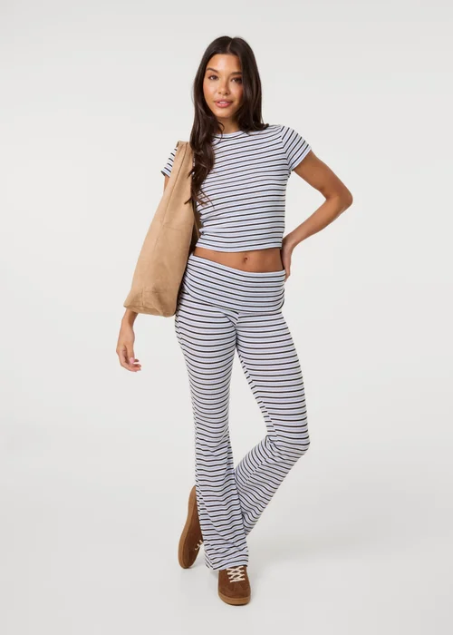 Pink Vanilla Blue Stripe Turnover Trousers - S Image 1