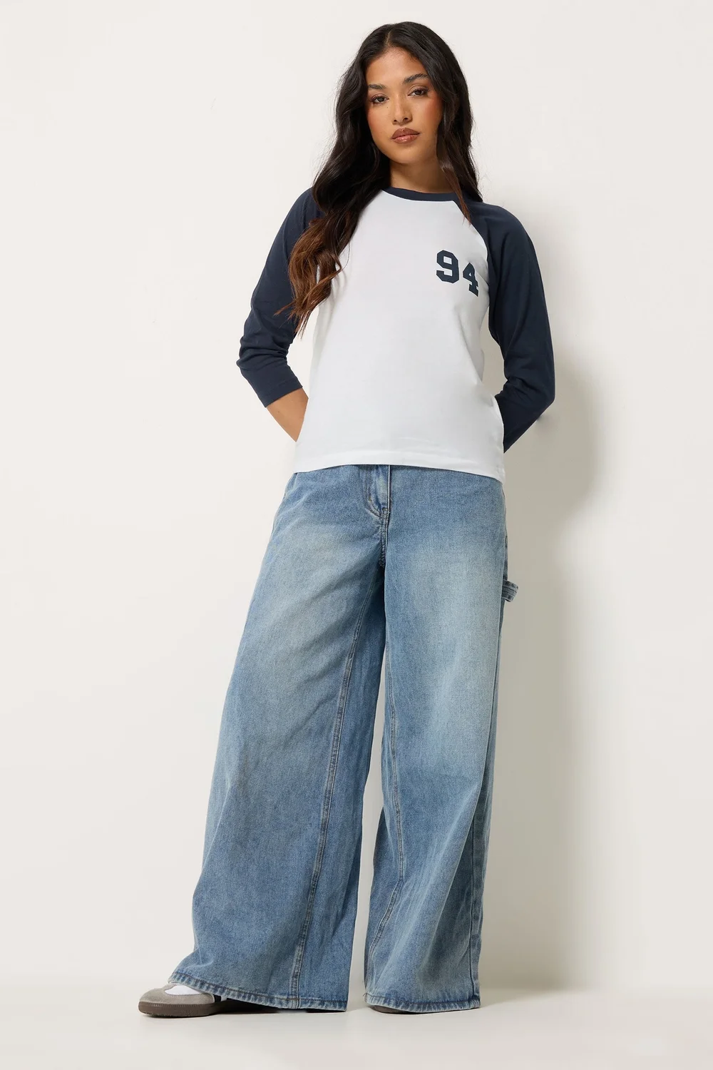PixieGirl Petite Navy Blue '94' Slogan Cotton Raglan T-Shirt - 12 Image 2