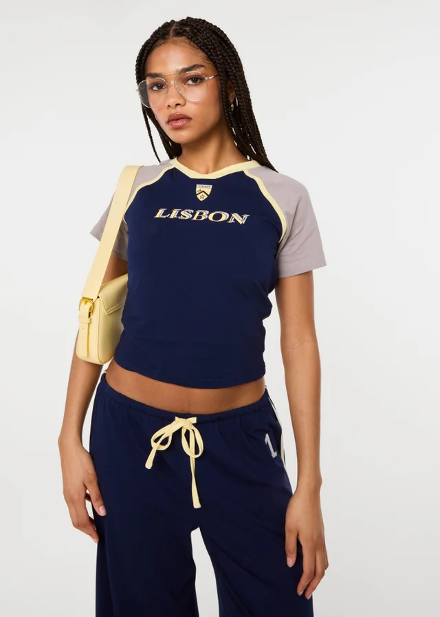 Pink Vanilla Navy Lisbon Fitted T-Shirt