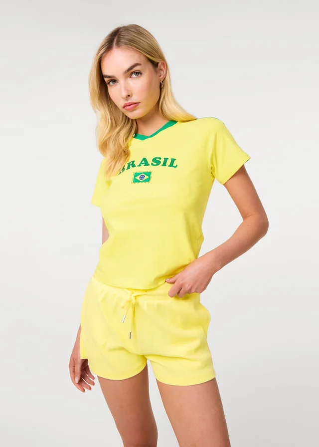 Pink Vanilla Yellow Brazil Embellished Football T-Shirt