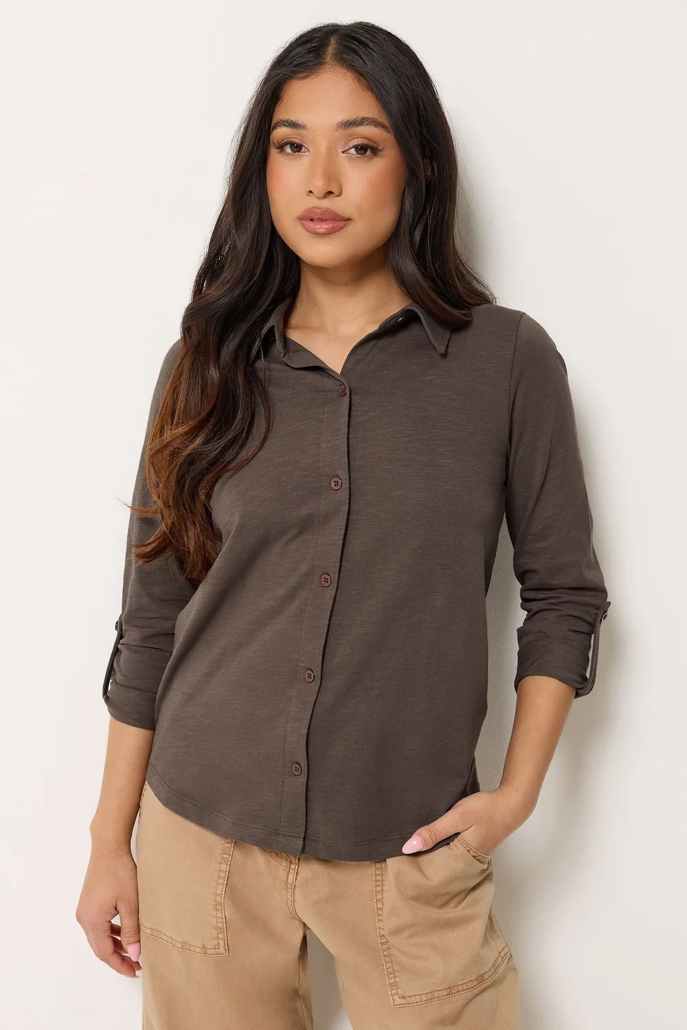 PixieGirl Petite Chocolate Brown Button Cotton Shirt - 16 Image 1