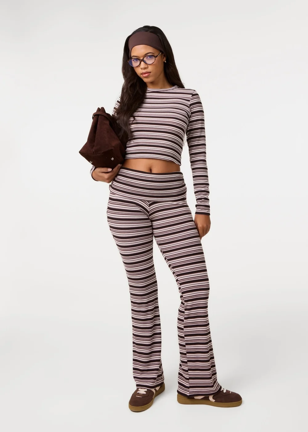Pink Vanilla Ivory Stripe Crew Neck Top - M Image 2
