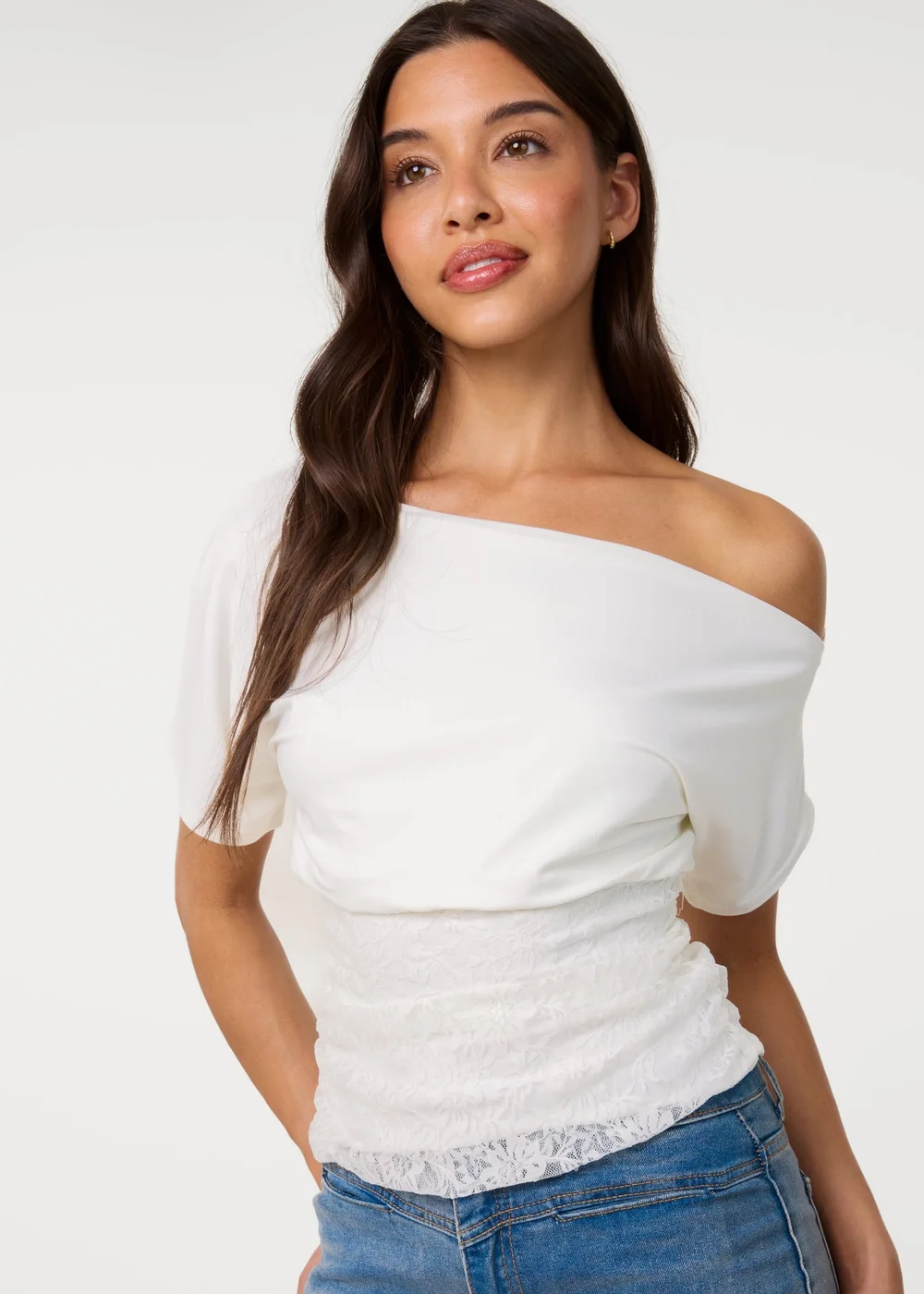 Pink Vanilla Ivory Slinky Puffball Top With Lace - S Image 3