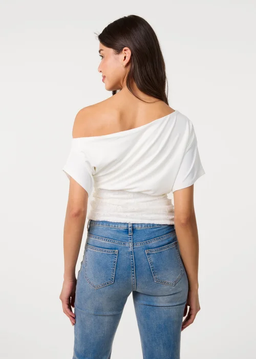 Pink Vanilla Ivory Slinky Puffball Top With Lace - S Image 4