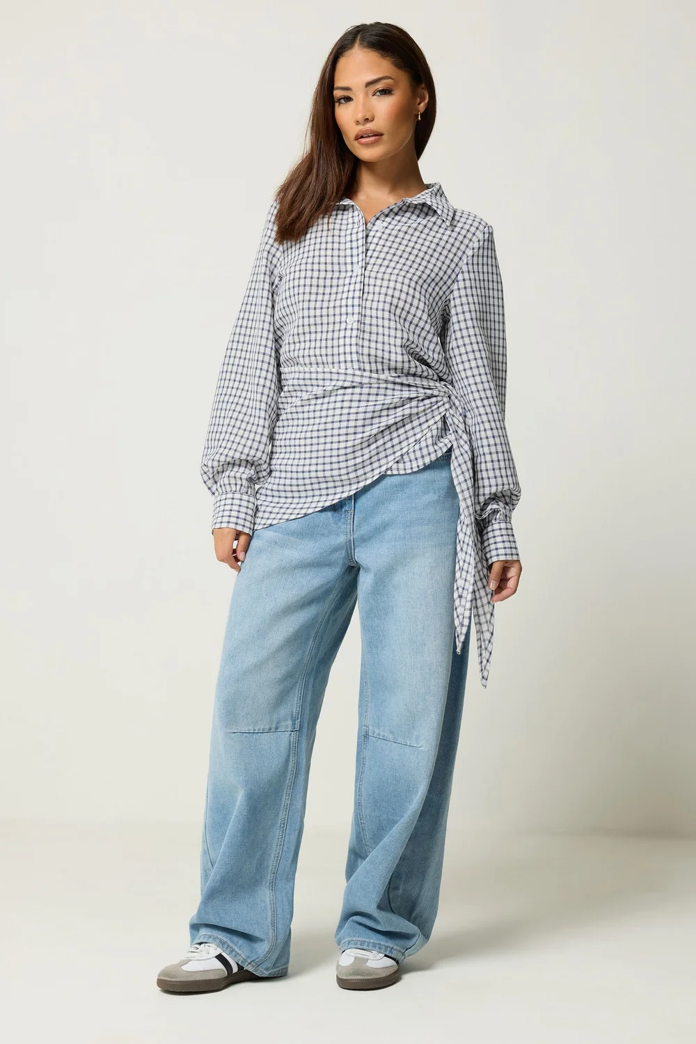 PixieGirl Petite Navy Blue Check Cotton Bandana Shirt - 16 Image 3