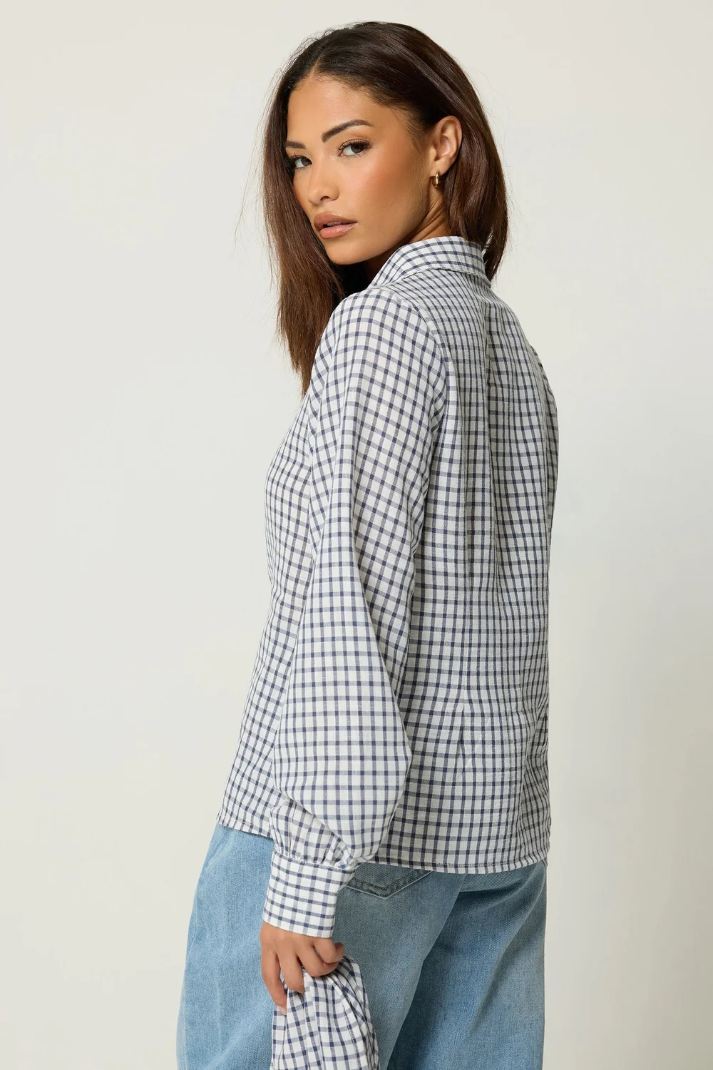 PixieGirl Petite Navy Blue Check Cotton Bandana Shirt - 16 Image 5