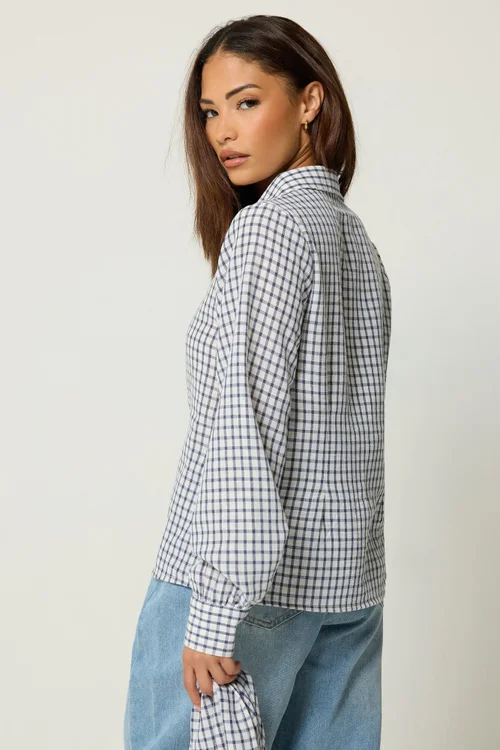 PixieGirl Petite Navy Blue Check Cotton Bandana Shirt - 16 Image 5