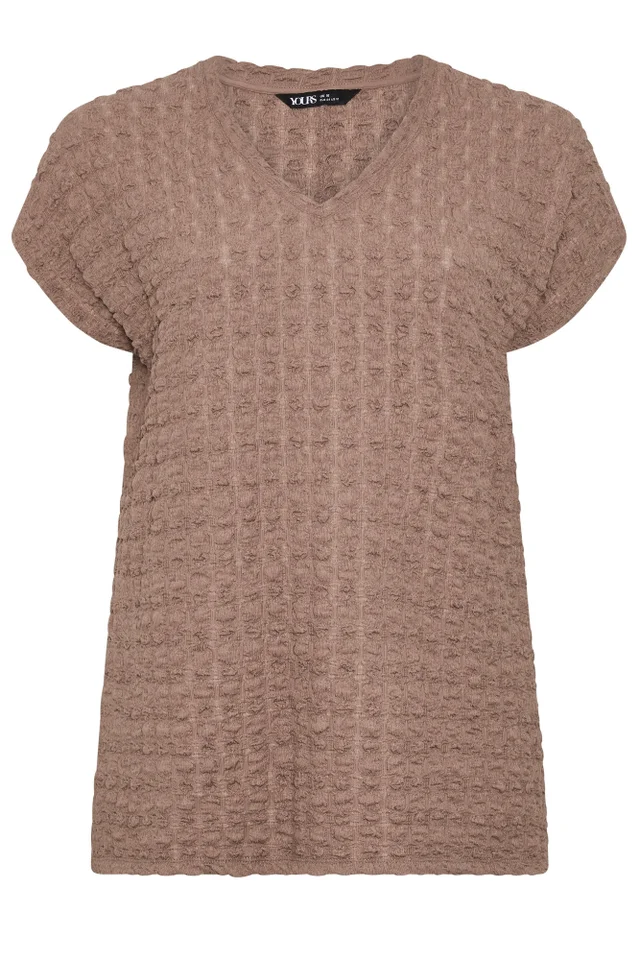 Yours Curve Brown Bubble Textured T-Shirt
