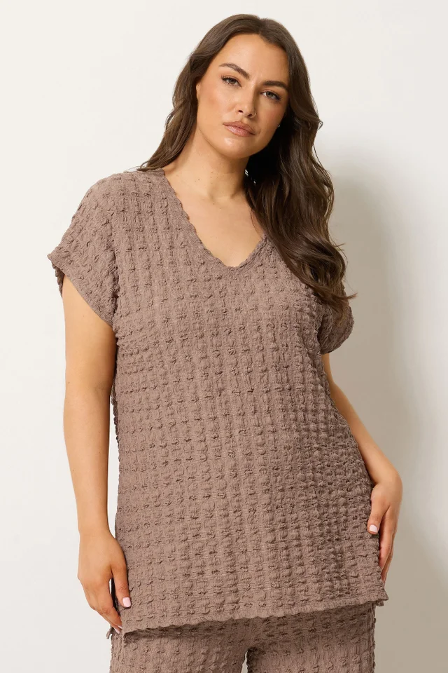 Yours Curve Brown Bubble Textured T-Shirt