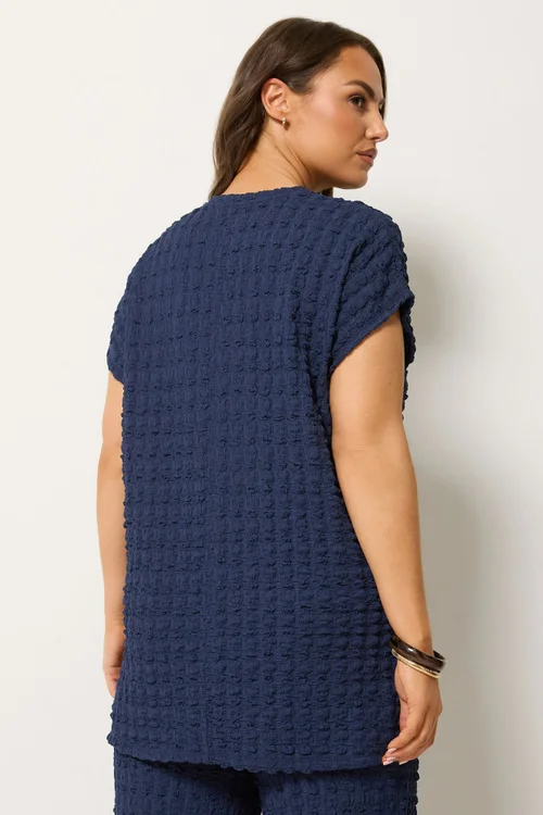 Yours Curve Navy Blue Bubble Textured T-Shirt - 16 Image 4