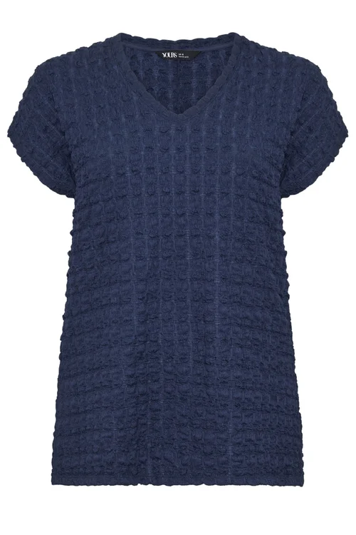 Yours Curve Navy Blue Bubble Textured T-Shirt - 16 Image 2