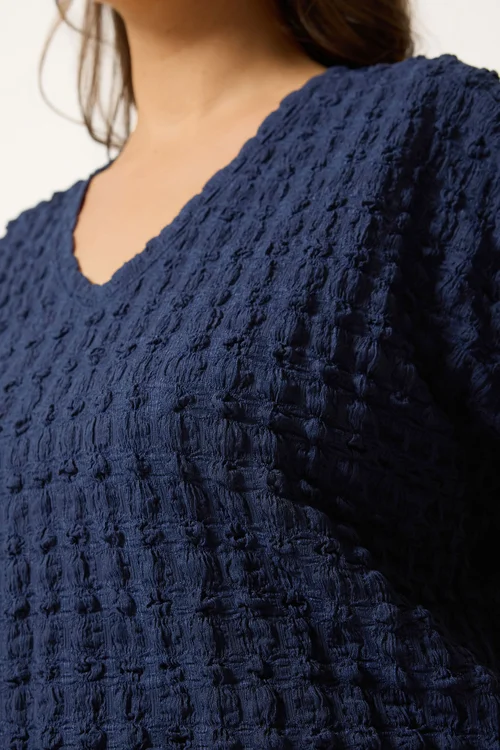 Yours Curve Navy Blue Bubble Textured T-Shirt - 16 Image 5
