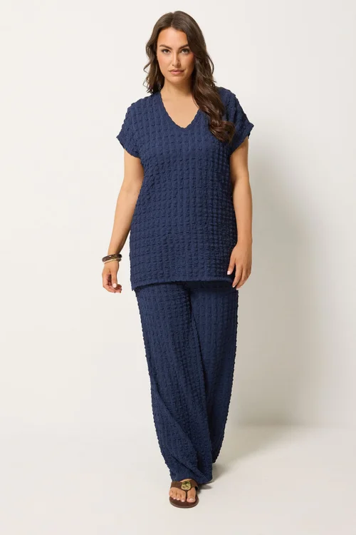 Yours Curve Navy Blue Bubble Textured T-Shirt - 16 Image 3