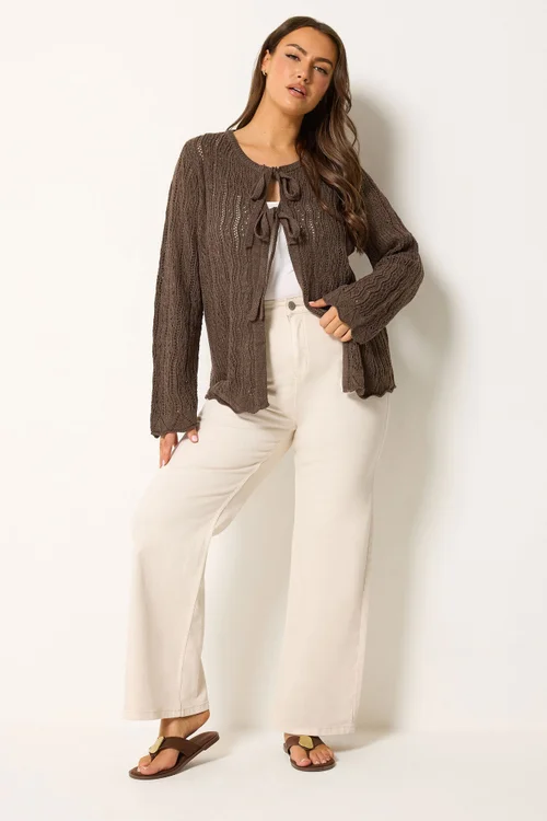 Yours Curve Chocolate Brown Crochet Cardigan - 14-16 Image 2