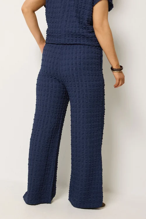 Yours Curve Navy Blue Bubble Textured Wide Leg Trousers - 26-28/L28 Image 4
