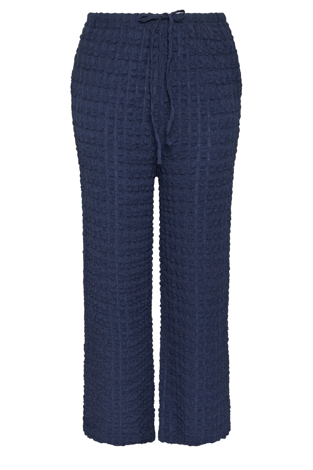Yours Curve Navy Blue Bubble Textured Wide Leg Trousers - 26-28/L28 Image 2