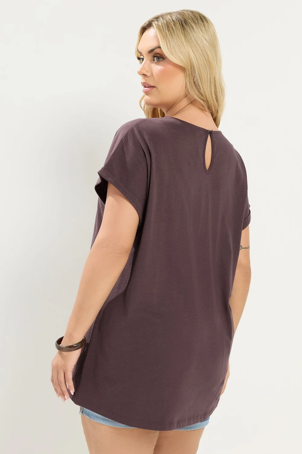 Yours Curve Brown Broderie Anglaise Grown On Sleeve T-Shirt - 38-40 Image 3