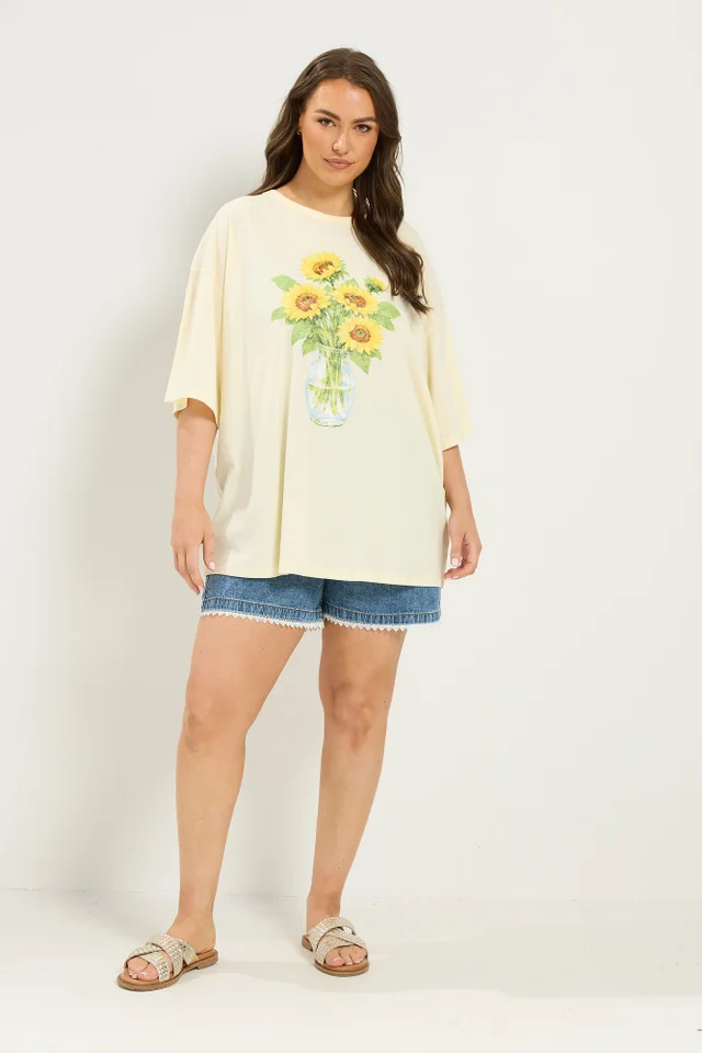 Yours Curve Yellow Sunflower Graphic T-Shirt