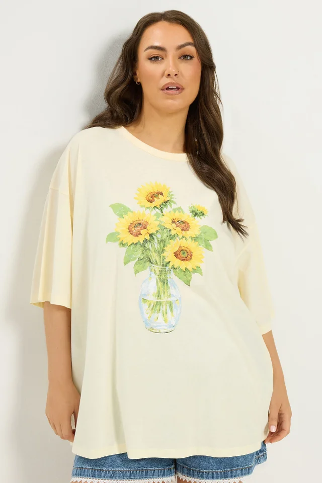 Yours Curve Yellow Sunflower Graphic T-Shirt