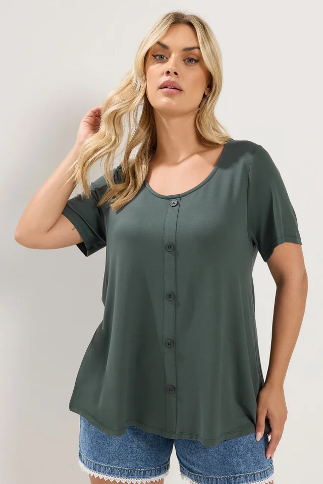 Yours Curve Khaki Green Soft Touch Top