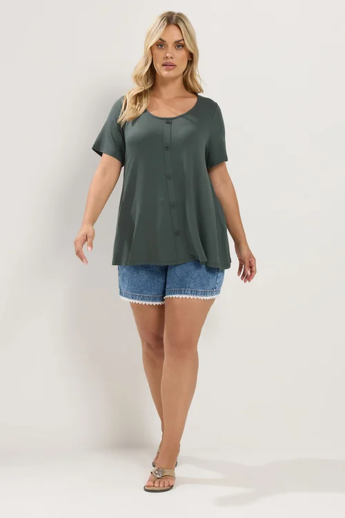 Yours Curve Khaki Green Soft Touch Top - 26-28 Image 2