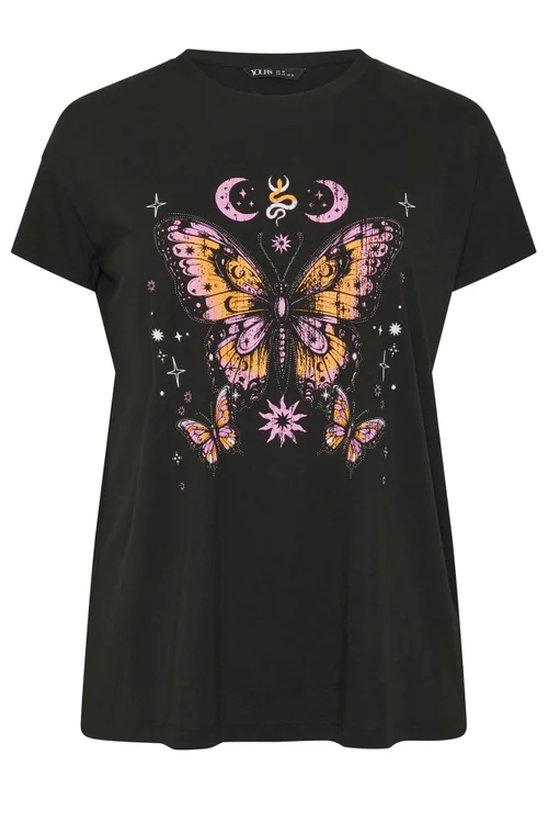Yours Curve Black Butterfly Print T-Shirt - 20 Image 5