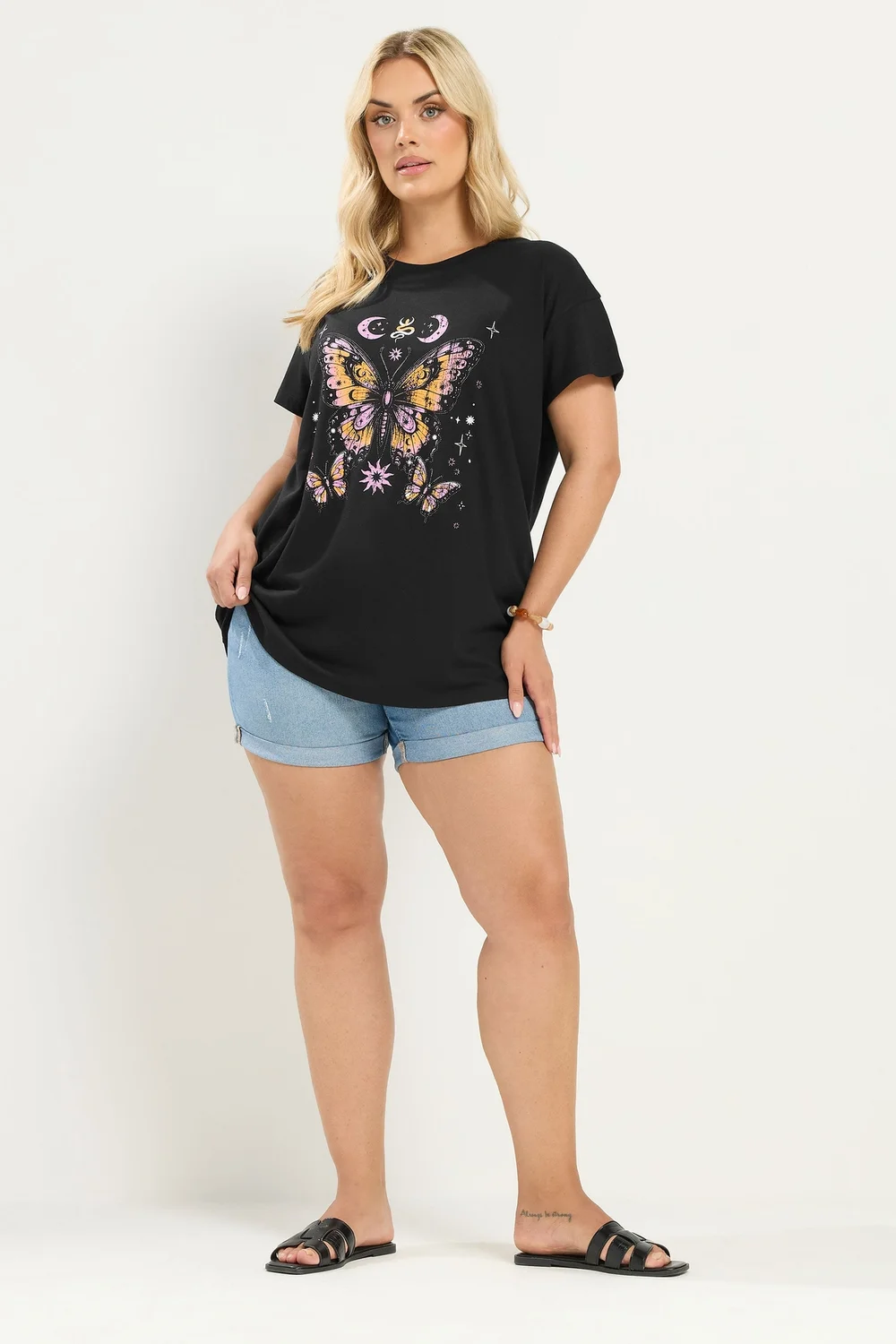 Yours Curve Black Butterfly Print T-Shirt - 20 Image 2