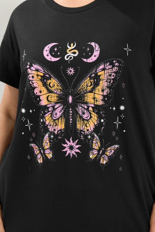 Yours Curve Black Butterfly Print T-Shirt - 20 Image 4