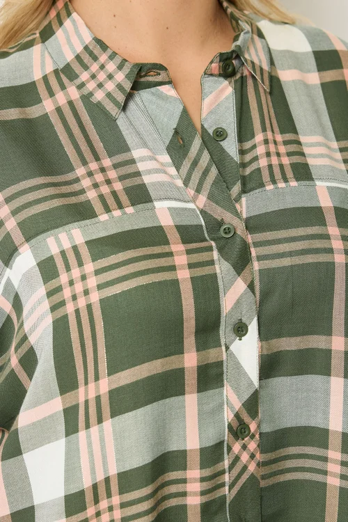 Yours Curve Green Checked Shirt - 34-36 Image 5