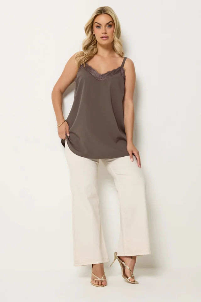 Yours Curve Chocolate Brown Lace Insert Vest Top