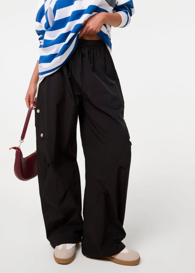Pink Vanilla Black Pocket Detail Wide Leg Cargo Trousers
