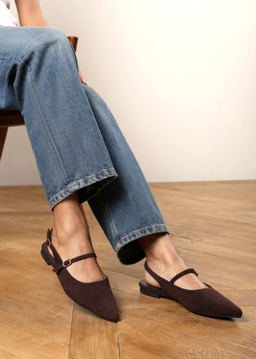 Where's That From Estrella Brown Wide Fit Pointed Toe Mary Jane Open Back Ballet Flats - 6 Wide Image 6