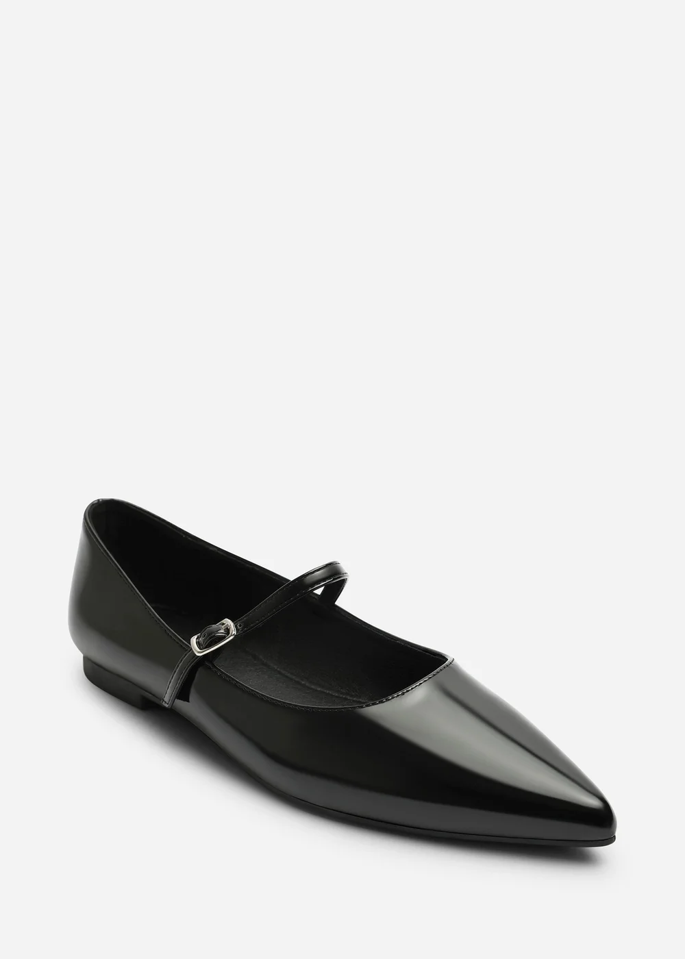 Where's That From Novalee Black Wide Fit Pointed Toe Mary Jane Front Strap Ballet Flats - 7 Wide Image 3