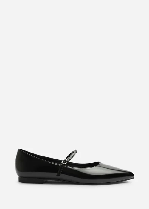 Where's That From Novalee Black Wide Fit Pointed Toe Mary Jane Front Strap Ballet Flats - 7 Wide Image 2