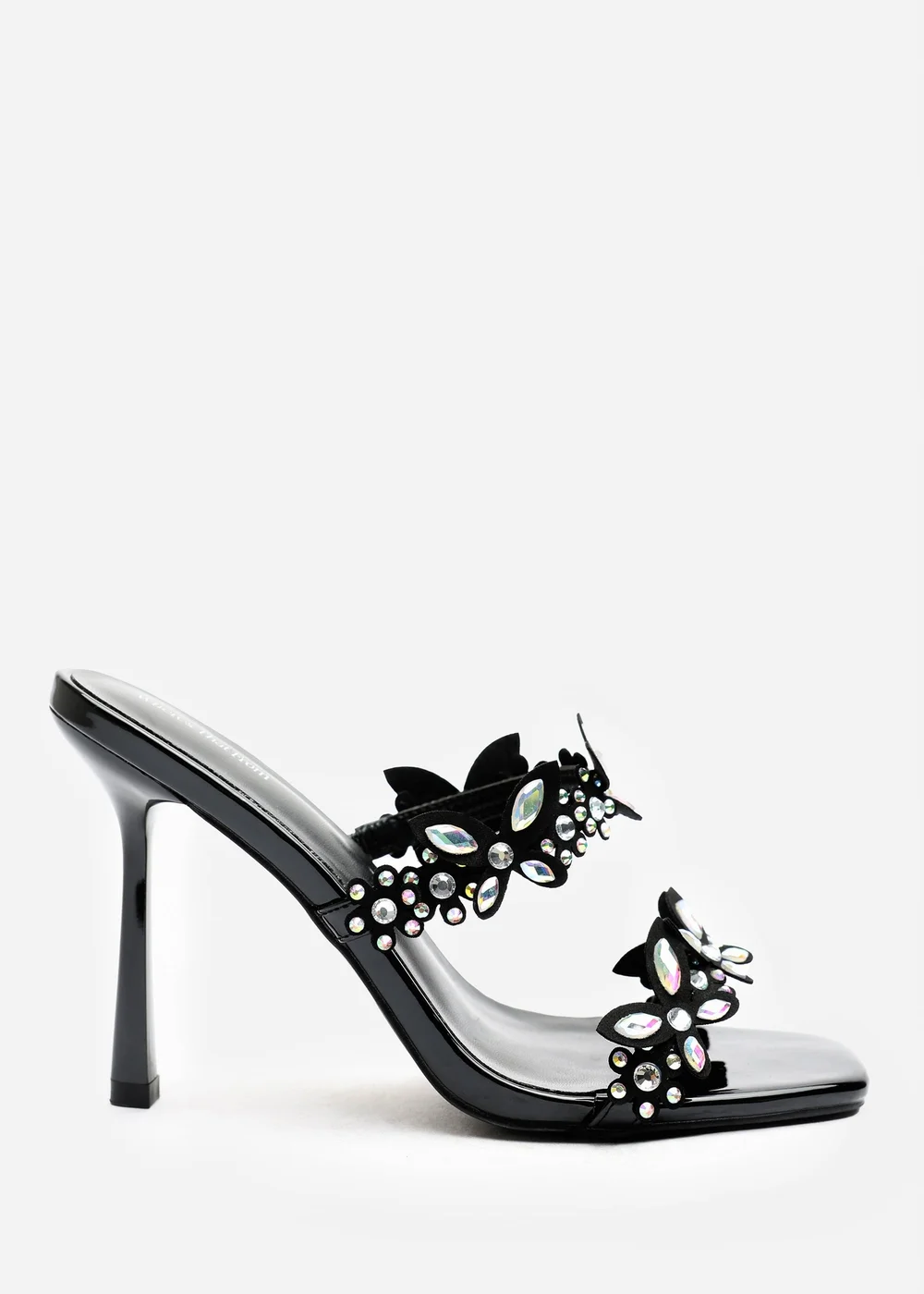 Where's That From Dazira Black Cut Out Flower Trim Detail Heeled Mules - Size 7 Image 2