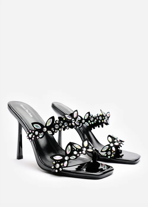 Where's That From Dazira Black Cut Out Flower Trim Detail Heeled Mules - Size 7 Image 4
