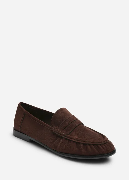 Where's That From Charleigh Dark Brown Ruched Detail Flat Penny Loafers - 7 Image 3