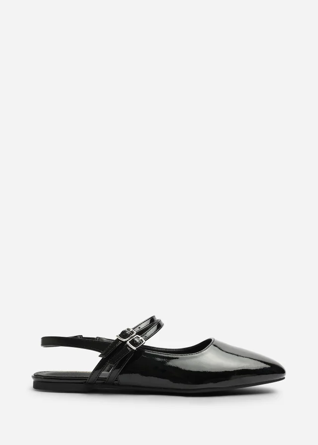 Where's That From Alena Black Wide Fit Double Strap Backless Mary Jane Flats