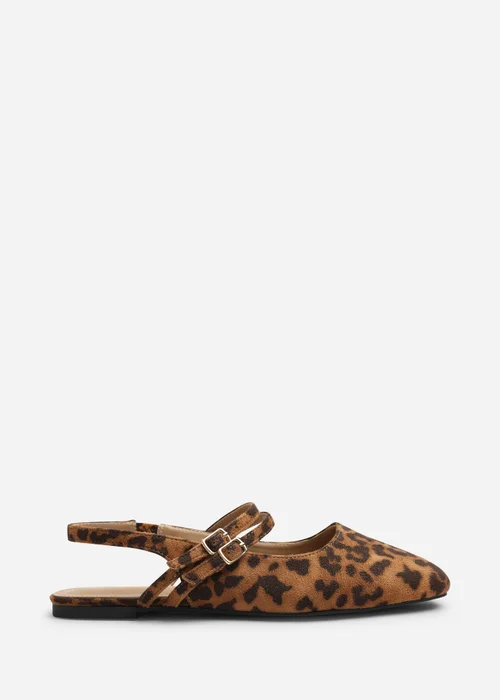 Where's That From Alena Leopard Wide Fit Double Strap Backless Mary Jane Flats - 5 Wide Image 1