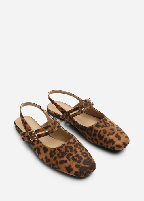 Where's That From Alena Leopard Wide Fit Double Strap Backless Mary Jane Flats - 5 Wide Image 4