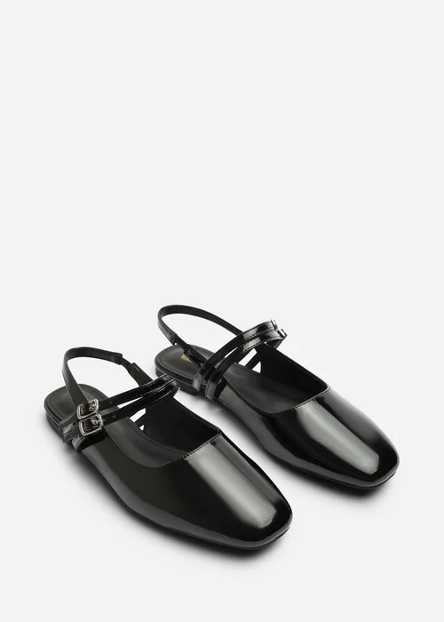 Where's That From Alena Black Double Strap Backless Mary Jane Flats - 4 Image 4