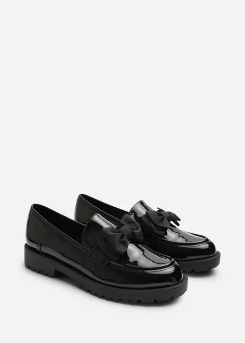 Where's That From Kinley Black Chunky Bow Detail Patent Loafers - 7 Image 4