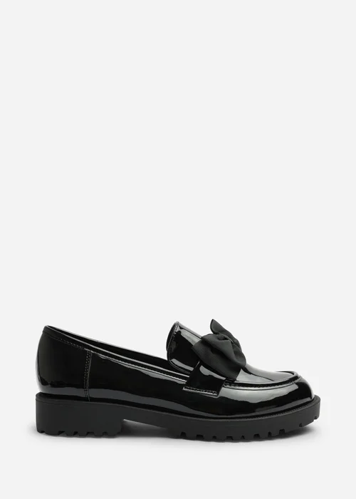 Where's That From Kinley Black Chunky Bow Detail Patent Loafers - 7 Image 2