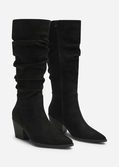 Where's That From Drelia Ruched Black Western Knee High Boot - Size 5 Image 3