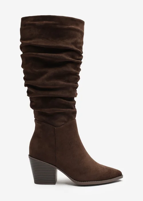 Where's That From Drelia Ruched Dark Brown Western Knee High Boot - Size 6 Image 1