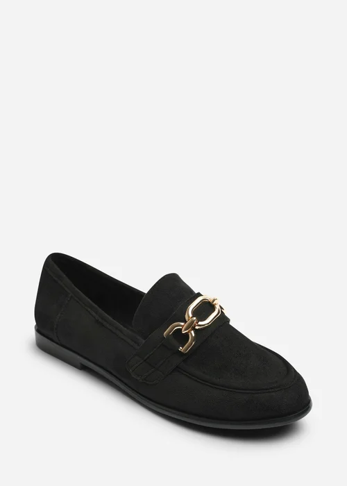 Where's That From Lettie Black Wide Fit Chain Trim Detail Flat Loafers - 5 Wide Image 3