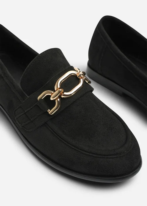 Where's That From Lettie Black Chain Trim Detail Flat Loafers - Size 4 Image 5