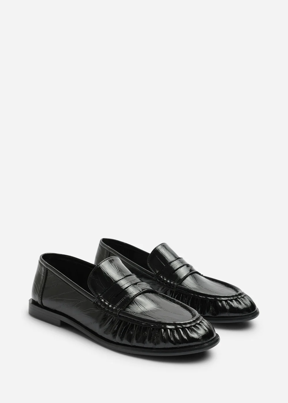 Where's That From Charleigh Black Wide Fit Ruched Detail Flat Penny Loafers - 5 Wide Image 4