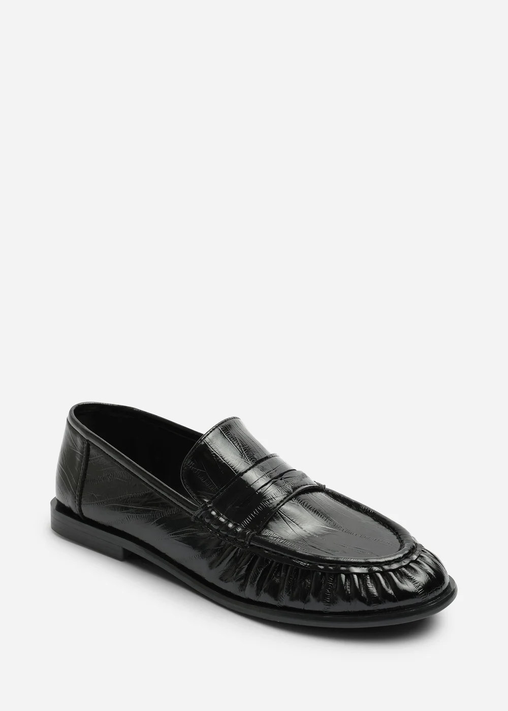 Where's That From Charleigh Black Wide Fit Ruched Detail Flat Penny Loafers - 5 Wide Image 3